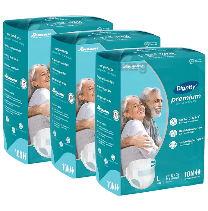 Dignity Premium Tape Style Adult Diaper (10 Each) Large: Buy combo pack ...