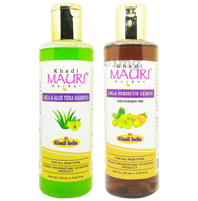 Khadi Mauri Herbal Combo Pack of Amla AloeVera & Amla Hibiscus Lemon Shampoo(210ml Each)