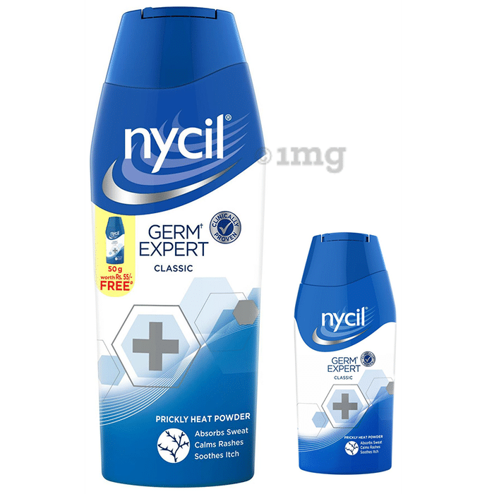 Nycil Germ Expert Classic Prickly Heat Powder with Nycil 50gm Germ Expert Talc Free