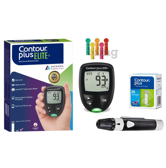 Contour Plus Elite Blood Glucose Monitoring Machine | Glucometer with 25 Free Test Strips