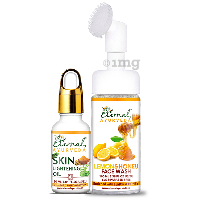 Eternal Ayurveda Combo Pack of 100% Organic Skin Lightening Oil 30ml and Lemon & Honey Face Wash 100ml