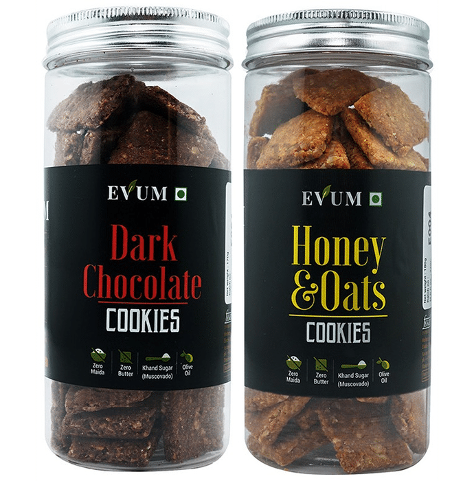 Evum Combo Pack of Dark Chocolate Cookie 170gm and Honey & Oats Cookie 180gm