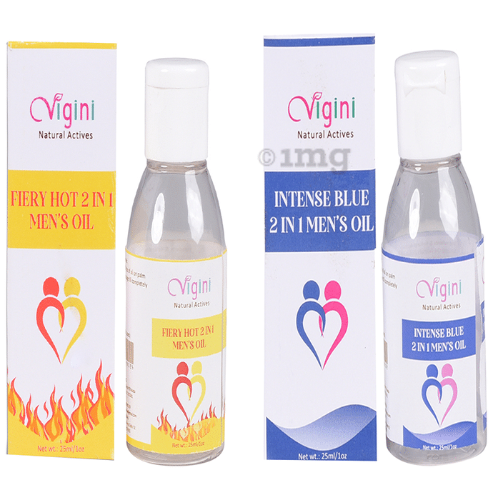 Vigini VPlus Natural Actives Combo Pack of Fiery Hot 2 in 1 Men's Oil & Intense Blue 2 in 1 Men's Oil (25ml Each)