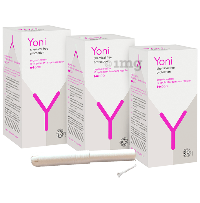 Yoni Organic Cotton Applicator Tampon Regular(16 Each)