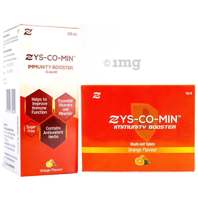 Zys-Co-Min Combo Pack of Immunity Booster Liquid 200ml & Immunity Booster Mouth-Melt 100 Tablet Orange