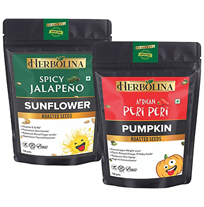 Herbolina Pumpkin & Sunflower Roasted Seeds (150gm Each) Spicy Jalapeno & African Peri Peri