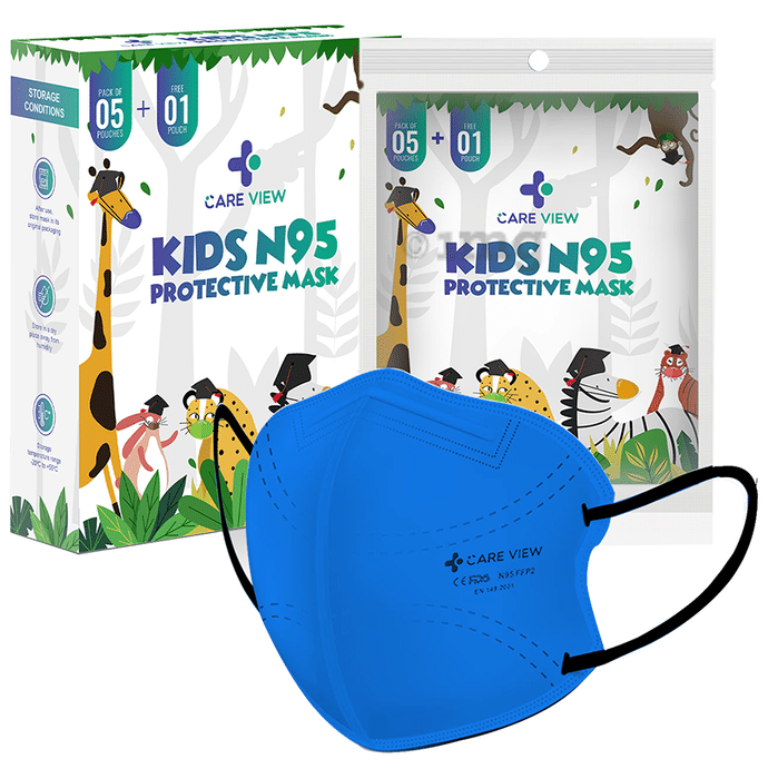 Care View Kids N95 Face Mask with 5 Layered Filtration DRDO SITRA BIS ISI Certified Mask Blue