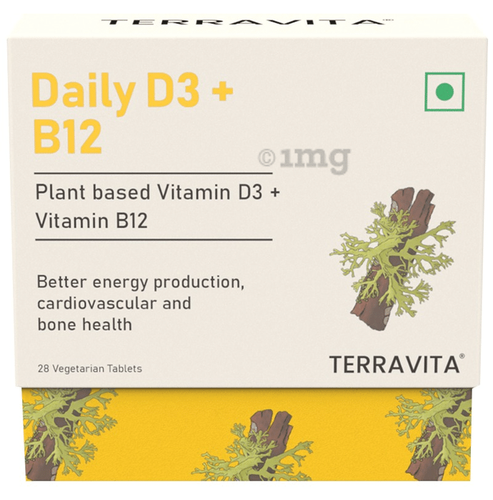 Terravita Daily Plant-Based Vitamin D3 + B12 | For Energy, Heart & Bone Health | Tablet