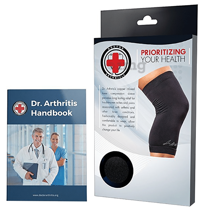 Dr. Arthritis Copper Infused Knee Brace/ Compression Sleeve/ Support & Doctor Written Handbook Single XXXL Black