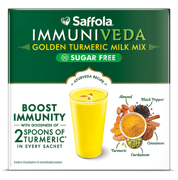 Saffola Immuniveda Golden Turmeric Milk Mix Sachet (6.5gm Each) Sugar Free