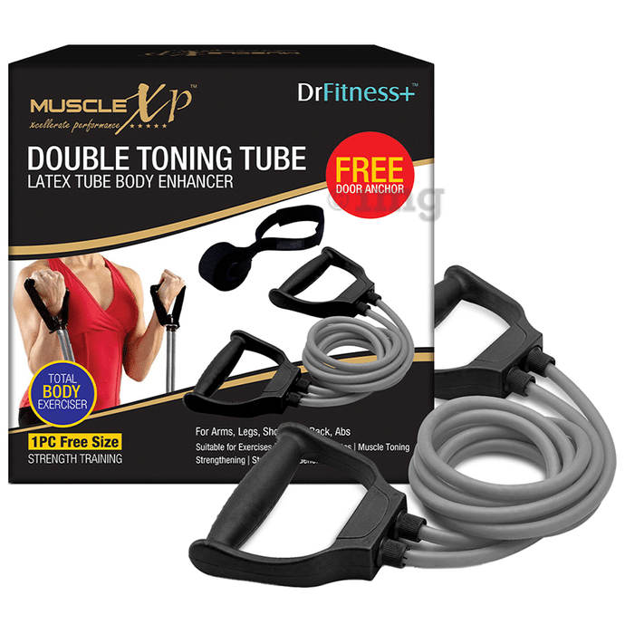 MuscleXP Dr Fitness+ Double Toning Tube Latex Tube Body Enhancer (Free Door Anchor) Grey