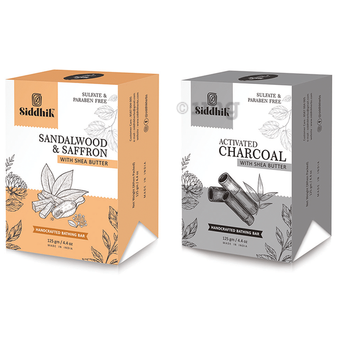 Siddhik Combo Pack of Sandalwood Saffron, Activated Charcoal Soap With Shea Butter (125 Each)