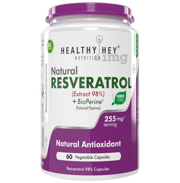 HealthyHey Natural Resveratrol + Bio Perin 255mg Vegetable Capsule