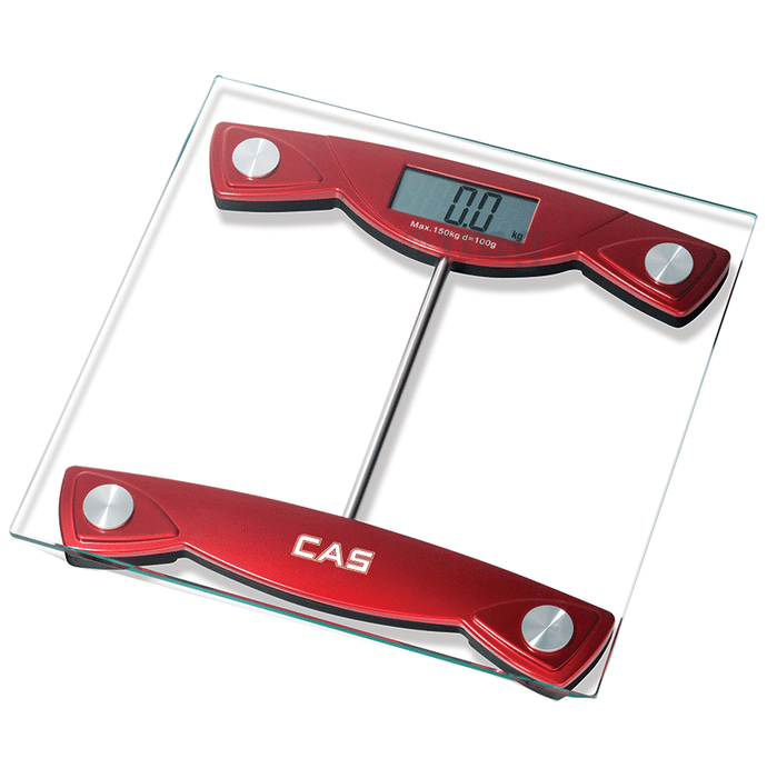 CAS Thick Tempered Glass LCD Display Digital Human Body Weighing Machine Red