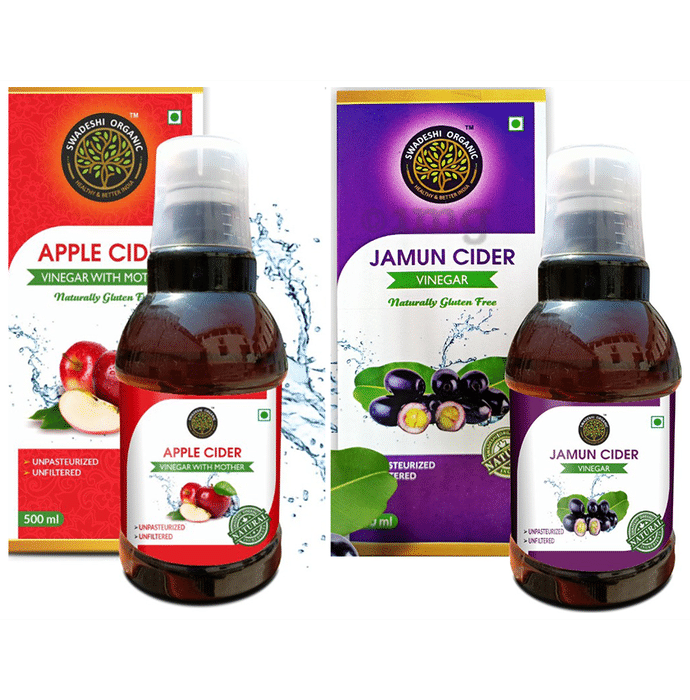 Swadeshi Organic Combo Pack of Apple Cider Vinegar with Mother & Jamun Cider Vinegar (500ml Each)