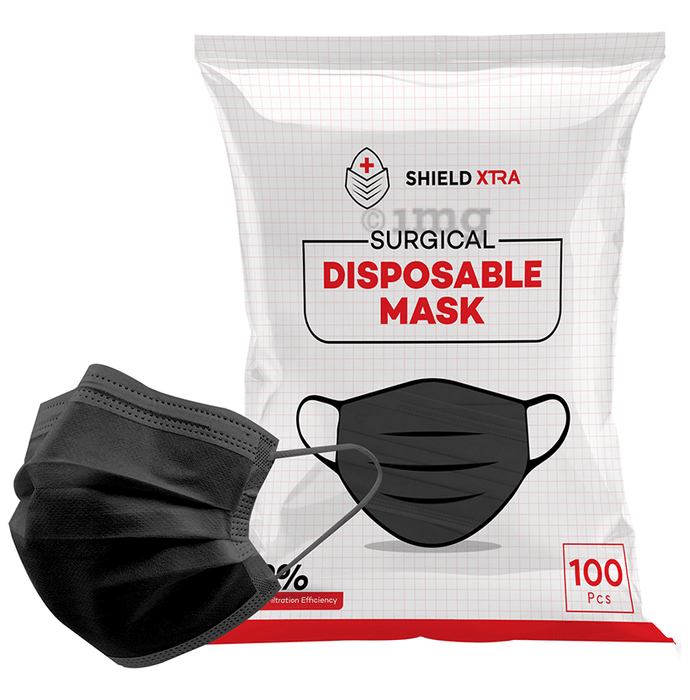 Shield Xtra 3 Ply Surgical Disposable Mask (100 Each) Black