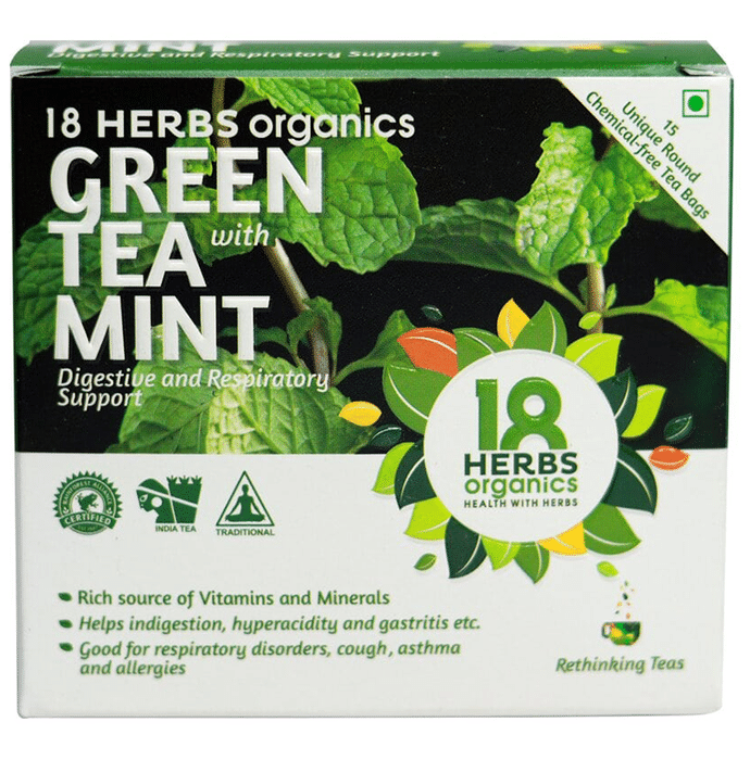 18 Herbs Organics Green Tea Bag (1.25gm Each) with Mint