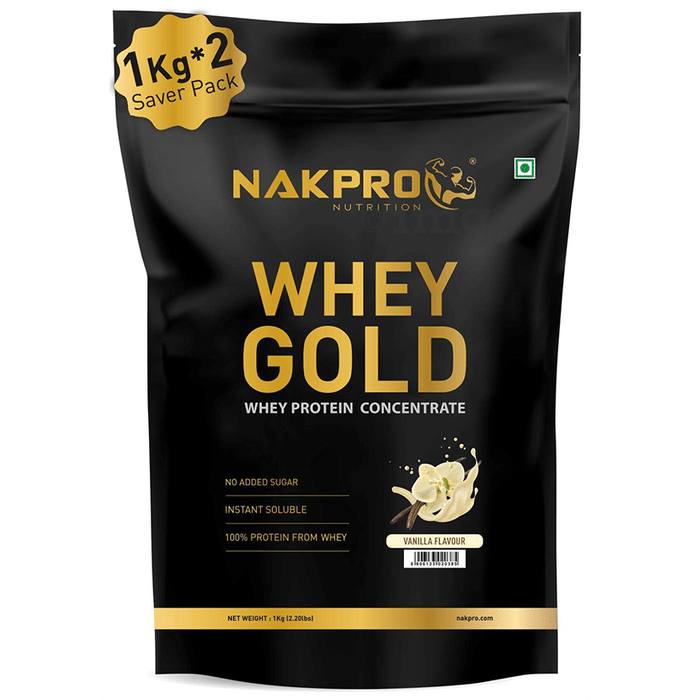 Nakpro Nutrition Whey Gold Whey Active Concentrate Powder (1kg Each) Vanilla
