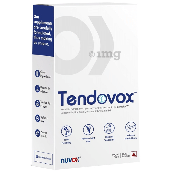 Nuvox Tendovox with Curcumin, Collagen, Vitamin C & D3 | Tablet for Joints, Tendonitis & Tennis Elbow | Sugar Free