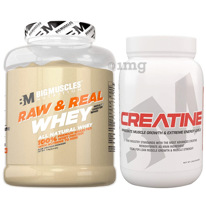 Muscle Building Combo of Big Muscles Creatine 300gm and Big Muscles Raw & Real Whey Protein Powder 2Kg