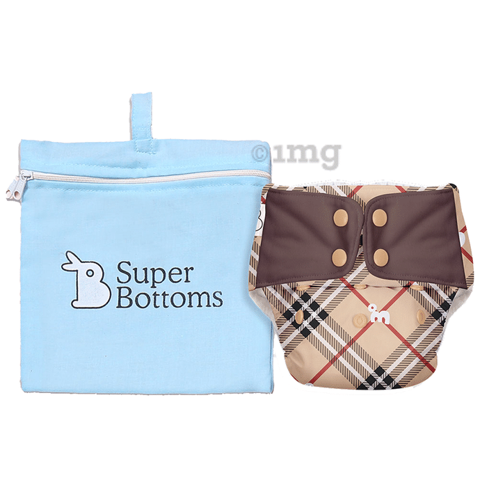 Superbottoms UNO Washable & Reusable Adjustable Cloth Diaper with Dry Feel Pads Set Free Size Tartan Royale