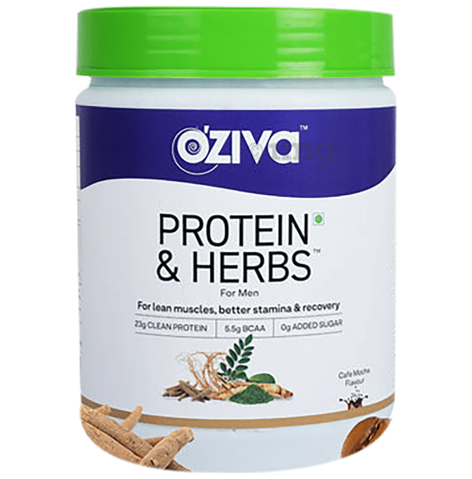 Oziva Protein & Herbs for Men | For Muscle Building, Stamina & Recovery | Cafe Mocha