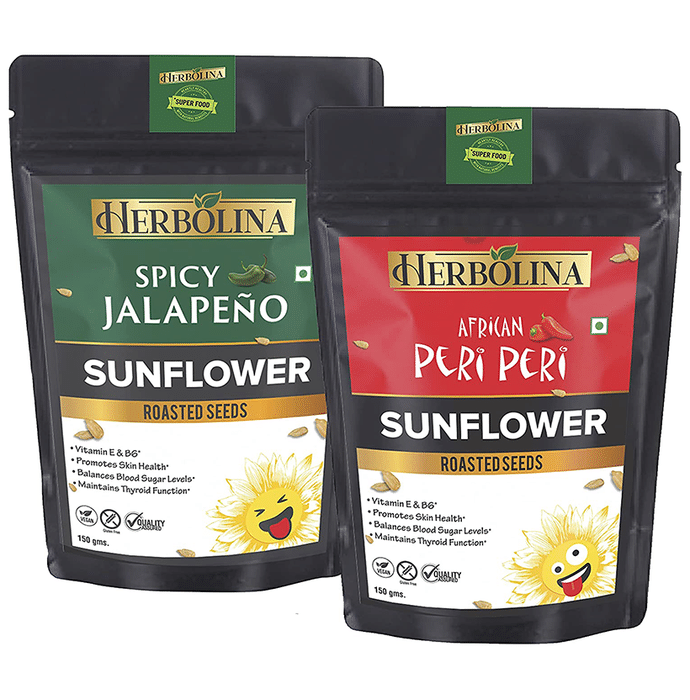 Herbolina Sunflower Roasted Seeds (150gm Each) Spicy Jalapeno & African Peri Peri