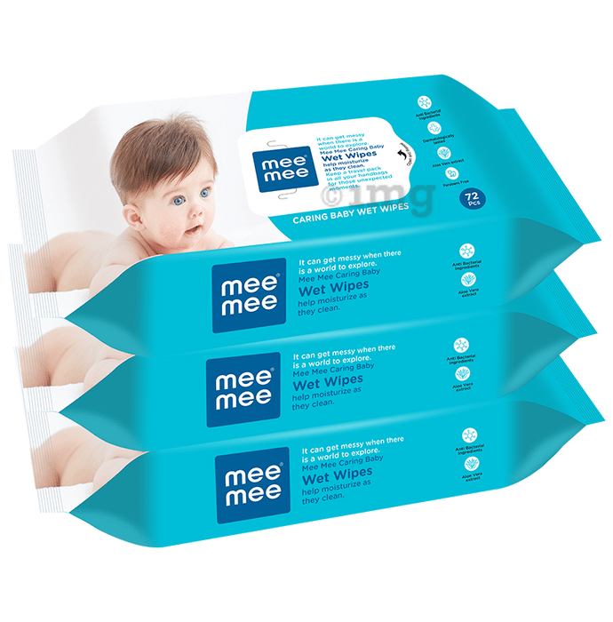 Mee Mee Caring Baby Wet Wipes with Aloe Vera (72 Each)
