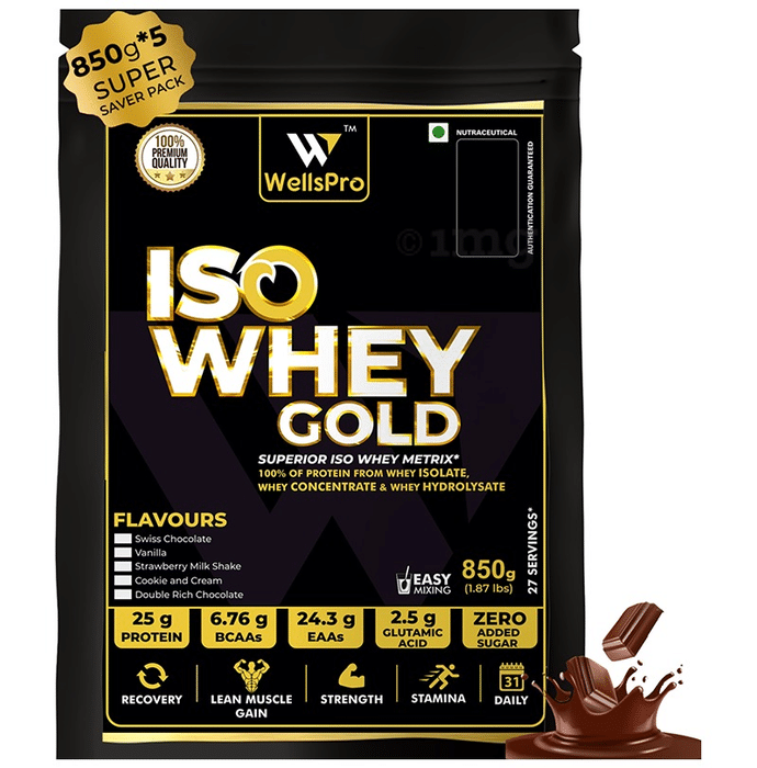 WellsPro Iso Whey Gold Powder (850gm Each) Swiss Chocolate