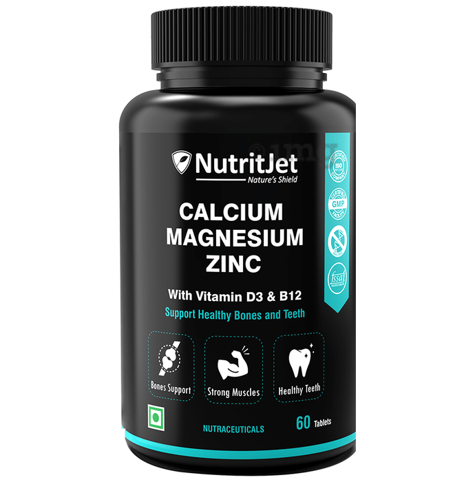 NutritJet Calcium Magnesium & Zinc with Vitamin D3 & B12 | For Healthy Bones, Muscles & Teeth | Tablet