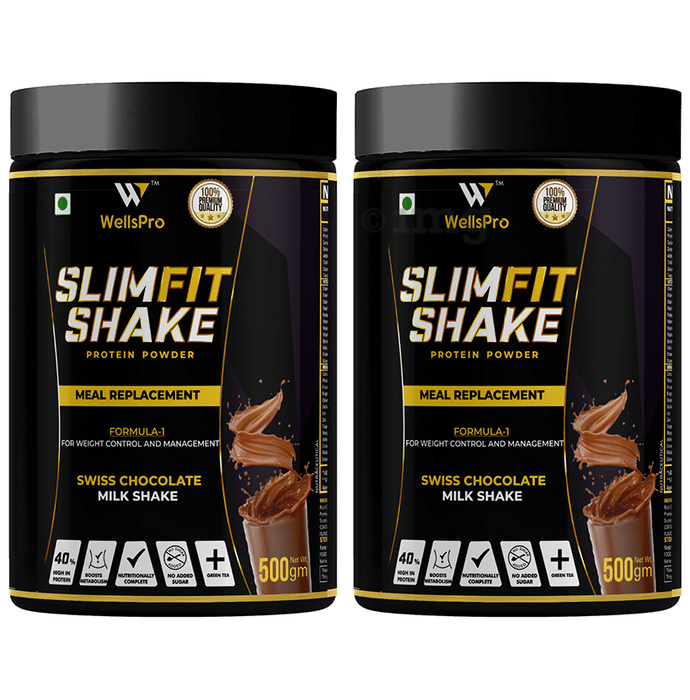 WellsPro Slimfit Shake Protein Powder for Weight Management | No Added Sugar | Flavour Swiss Chocolate