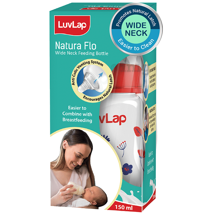 LuvLap 0M+ Natura Flo Wide Neck Feeding Bottle Red Blue Floral