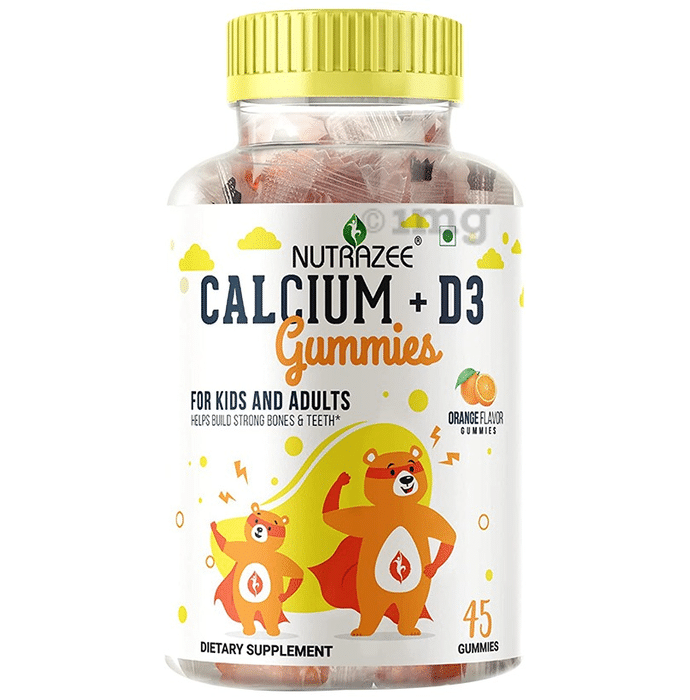 Nutrazee Calcium + D3 Gummies for Kids & Adults | Promotes Stronger Bones & Teeth | Flavour Orange