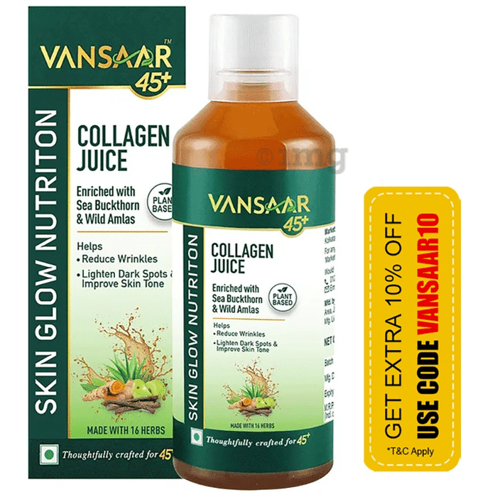 Vansaar 45+ Collagen Juice|Anti aging, Skin glow|16 Clinically Proven herb