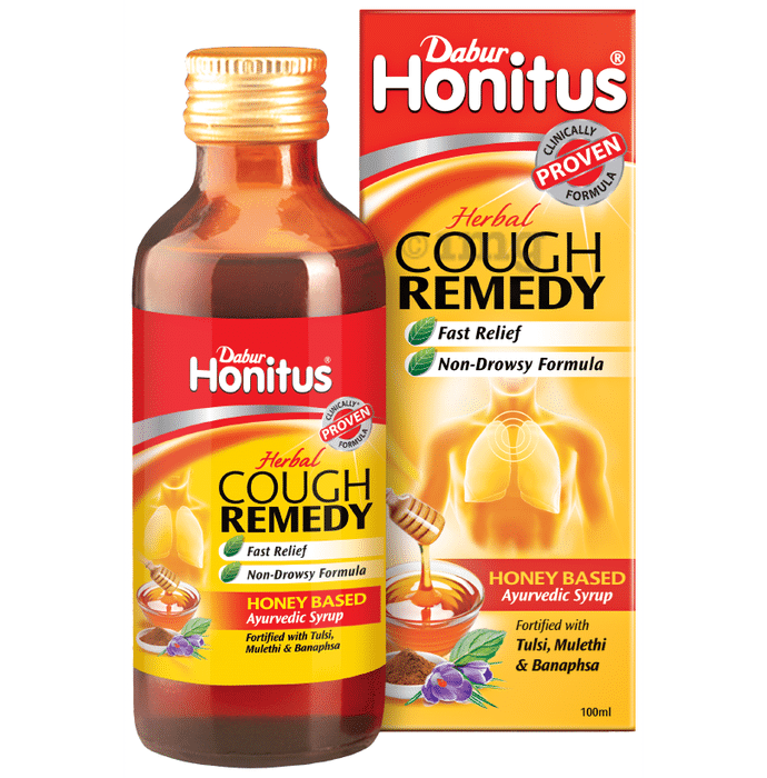 Dabur Honitus Honey-Based Ayurvedic Cough Syrup | Fast Relief from Cough, Cold & Sore Throat | Non-Drowsy with Hot Sip Free