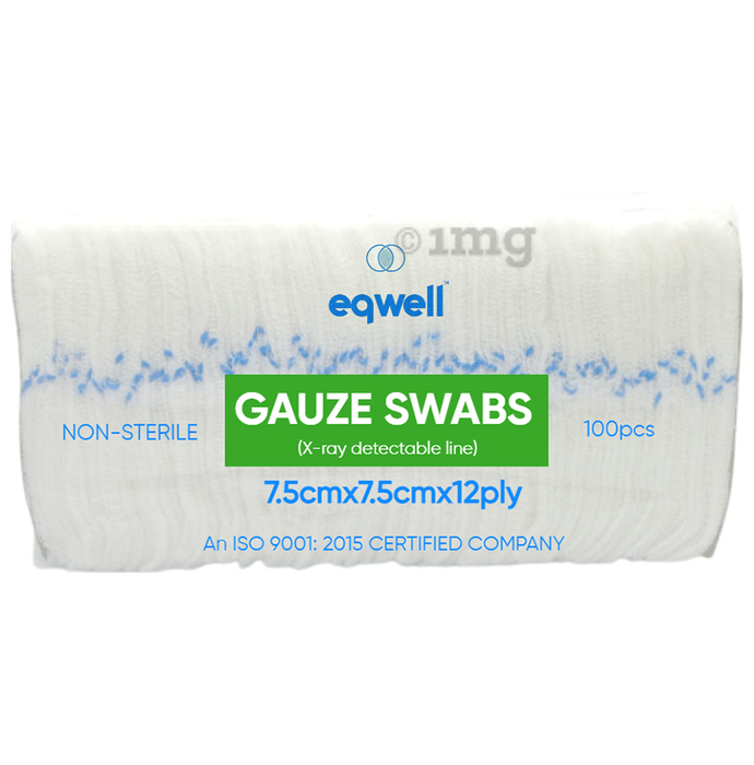 Eqwell Non-Sterile Gauze Swabs with X-Ray Dettectable Line 7.5cm x7.5cm x 12ply