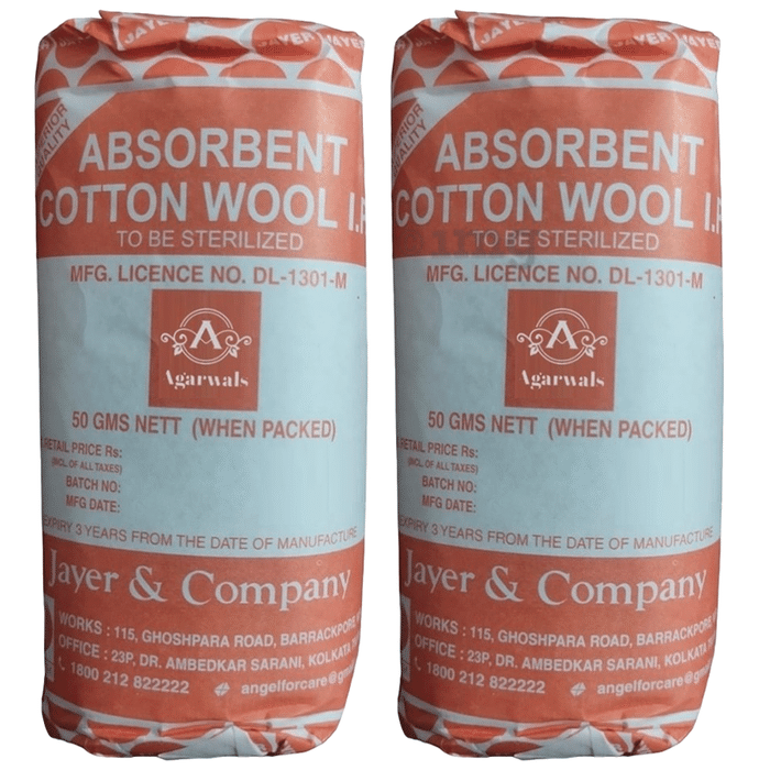 Agarwals Jayer Absorbent Surgical Cotton Wool IP (50gm Each)