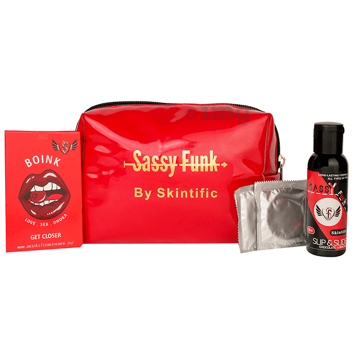 Skintific Sassy Funk Pouch with Lube, Card Game & Condoms