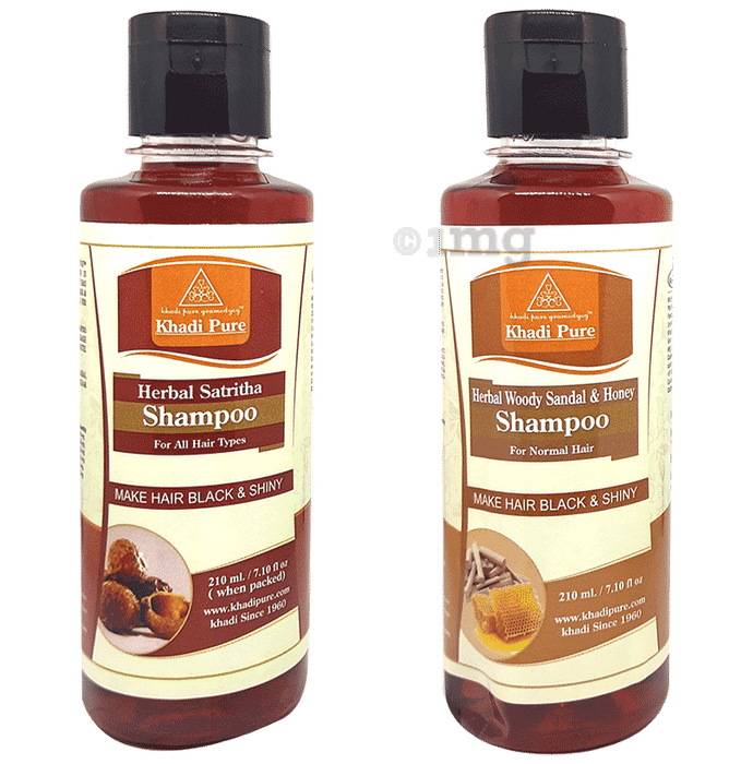 Khadi Pure Combo Pack of Herbal Satritha Shampoo & Herbal Woody Sandal & Honey Shampoo (210ml Each)