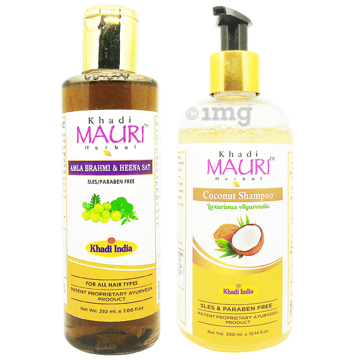 Khadi Mauri Herbal  Amla Brahmi Heena Sat (210ml) & Coconut Shampoo (300ml)