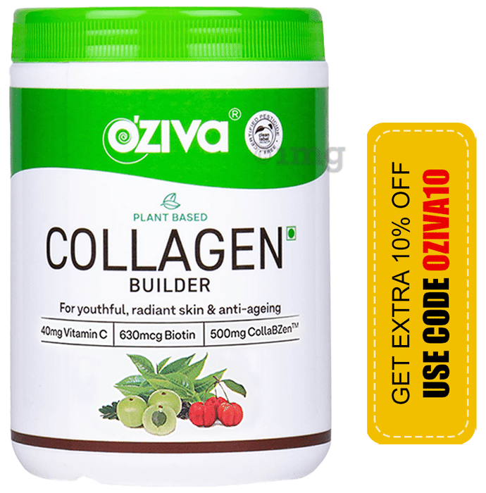 Oziva Plant Based Collagen Builder with Vitamin C & Biotin | Effervescent Tablet for Skin Health | Flavour
