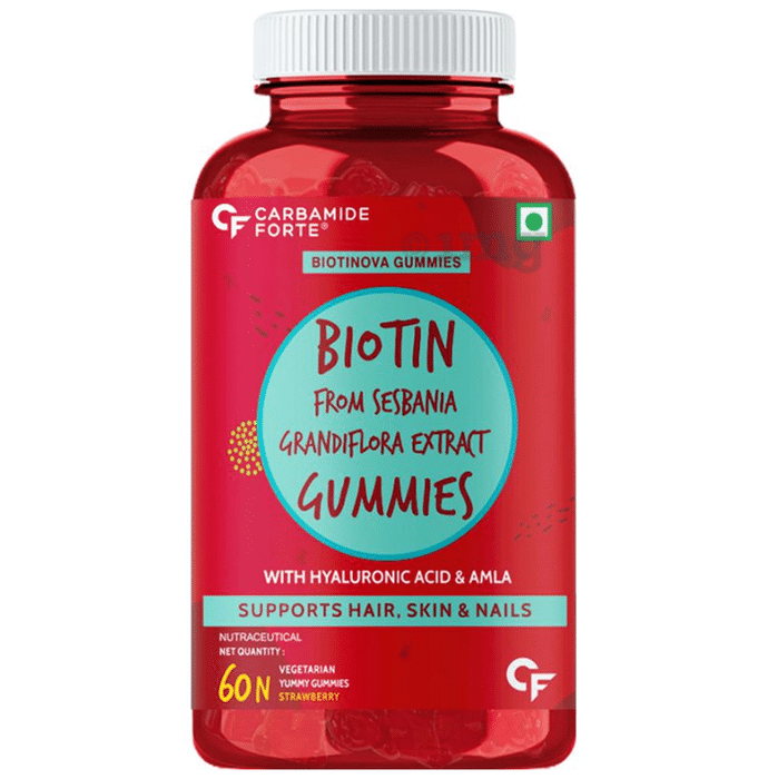 Carbamide Forte Biotin with Hyaluronic Acid & Amla | For Skin, Hair & Nail Health | Flavour Strawberry
