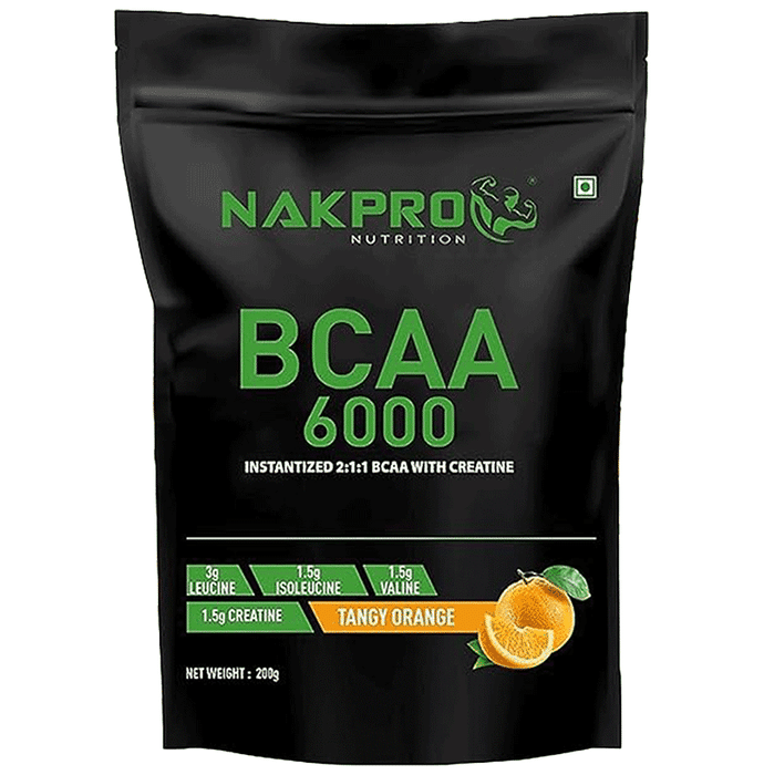 Nakpro Nutrition BCAA 6000 Instantized 2:1:1 BCAA with Creatine Powder Tangy Orange