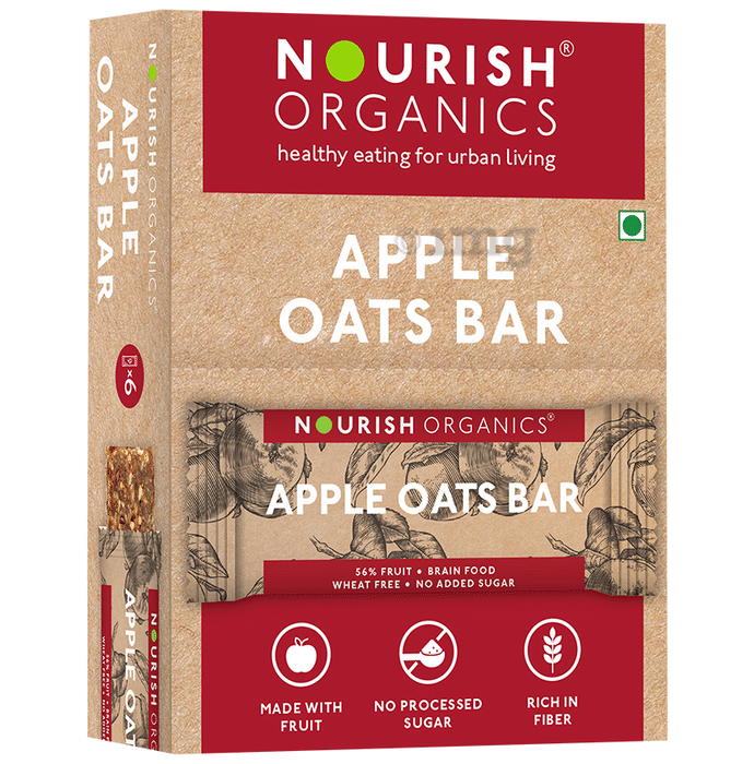 Nourish Organics Organics Oats Bar (30gm Each) Choco Oats-Organic, High Fibre-Made with Seeds, Dry Fruits Apple Oats
