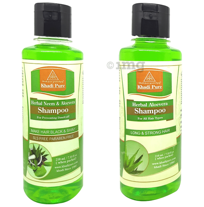 Khadi Pure Combo Pack of Herbal Aloevera Shampoo and Herbal Neem & Aloevera Shampoo SLS and Pareben Free (210ml Each)