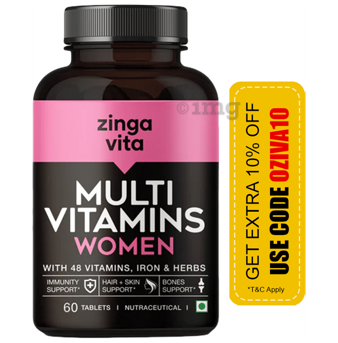Zingavita Multivitamin Tablet for Women with Iron | For Immunity, Hair, Skin & Bone Health