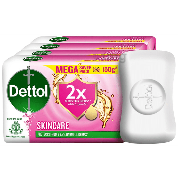 Dettol Skincare Soap | 2X Moisturiser with Argan Oil (125gm Each) Buy 3 Get 1 Free