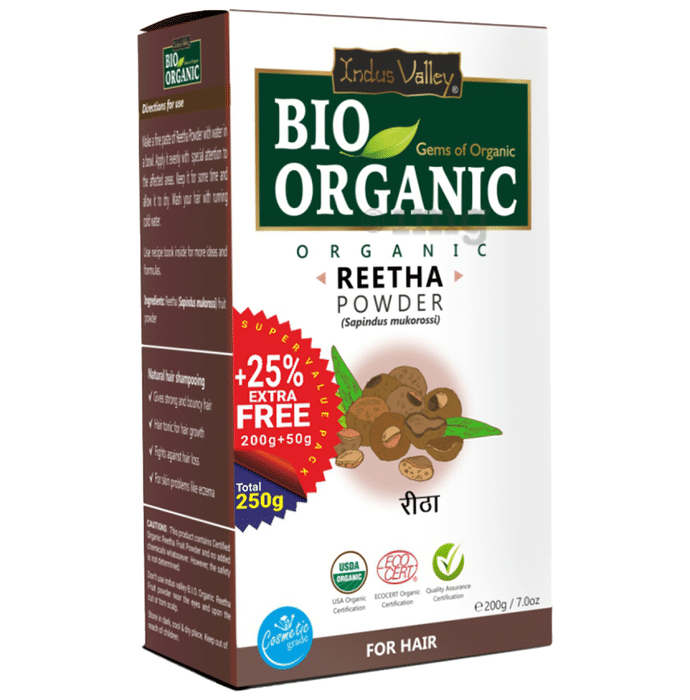 Indus Valley Bio Organic Reetha Powder +25% Extra Free