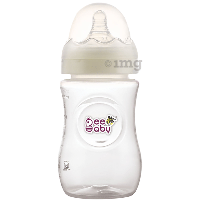 BeeBaby Ease Wide Neck Baby Feeding Bottle with Anti-Colic Soft Silicone Nipple 8 months + White