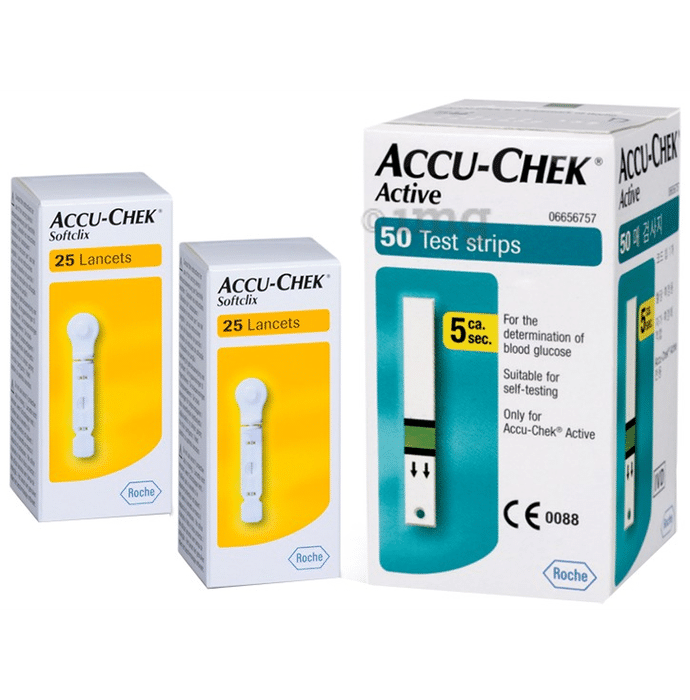 Accu-Chek Combo Pack of Active 50 Test Strip & 2 Pack of Softclix Lancet (25 Each)